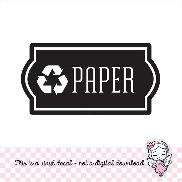 Paper Recycle Decal, computer cut recycling labels, trash recycle plastic glass paper metal bottles, recycling tote decals, PAPER