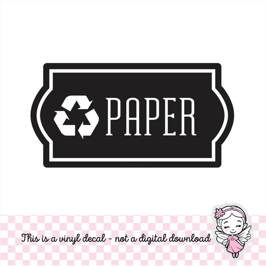 Paper Recycle Decal, computer cut recycling labels, trash recycle plastic glass paper metal bottles, recycling tote decals, PAPER
