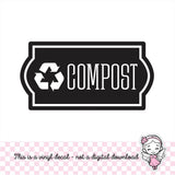 Compost Recycle Decal, computer cut recycling labels, trash recycle plastic glass paper metal bottles, recycling tote decals, food waste