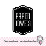 Paper Towels Decal, computer cut vinyl sticker, kitchen and bathroom organization, container label for pantry and garage, DECAL ONLY