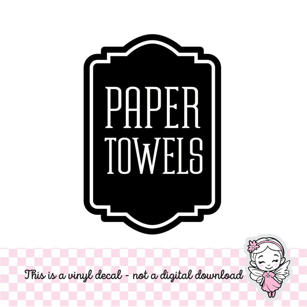 Paper Towels Decal, computer cut vinyl sticker, kitchen and bathroom organization, container label for pantry and garage, DECAL ONLY