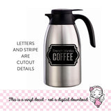 French Vanilla Coffee decal in black applied to silver carafe