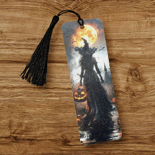 double sided halloween bookmark with tassel