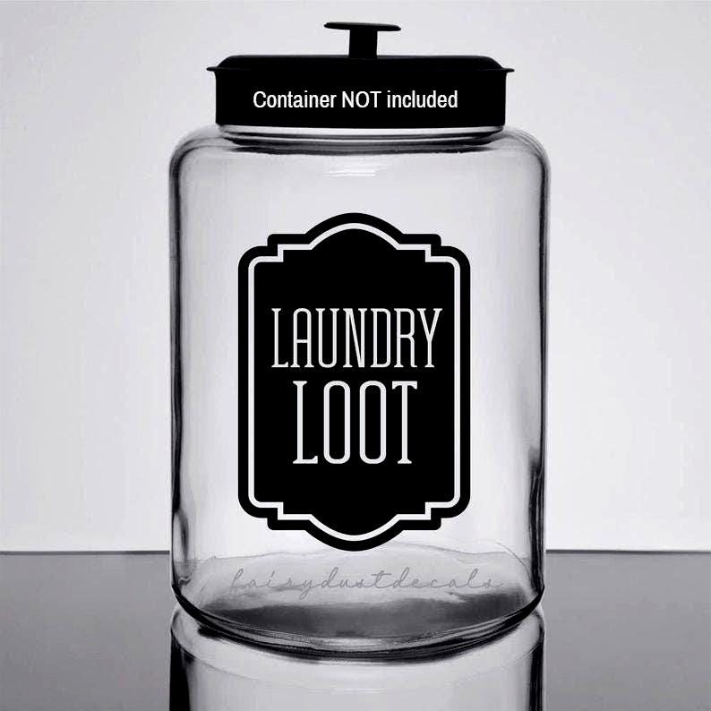 Laundry Decal, loose spare change loot, computer cut vinyl sticker, laundry organizer, container label for home, DECAL ONLY
