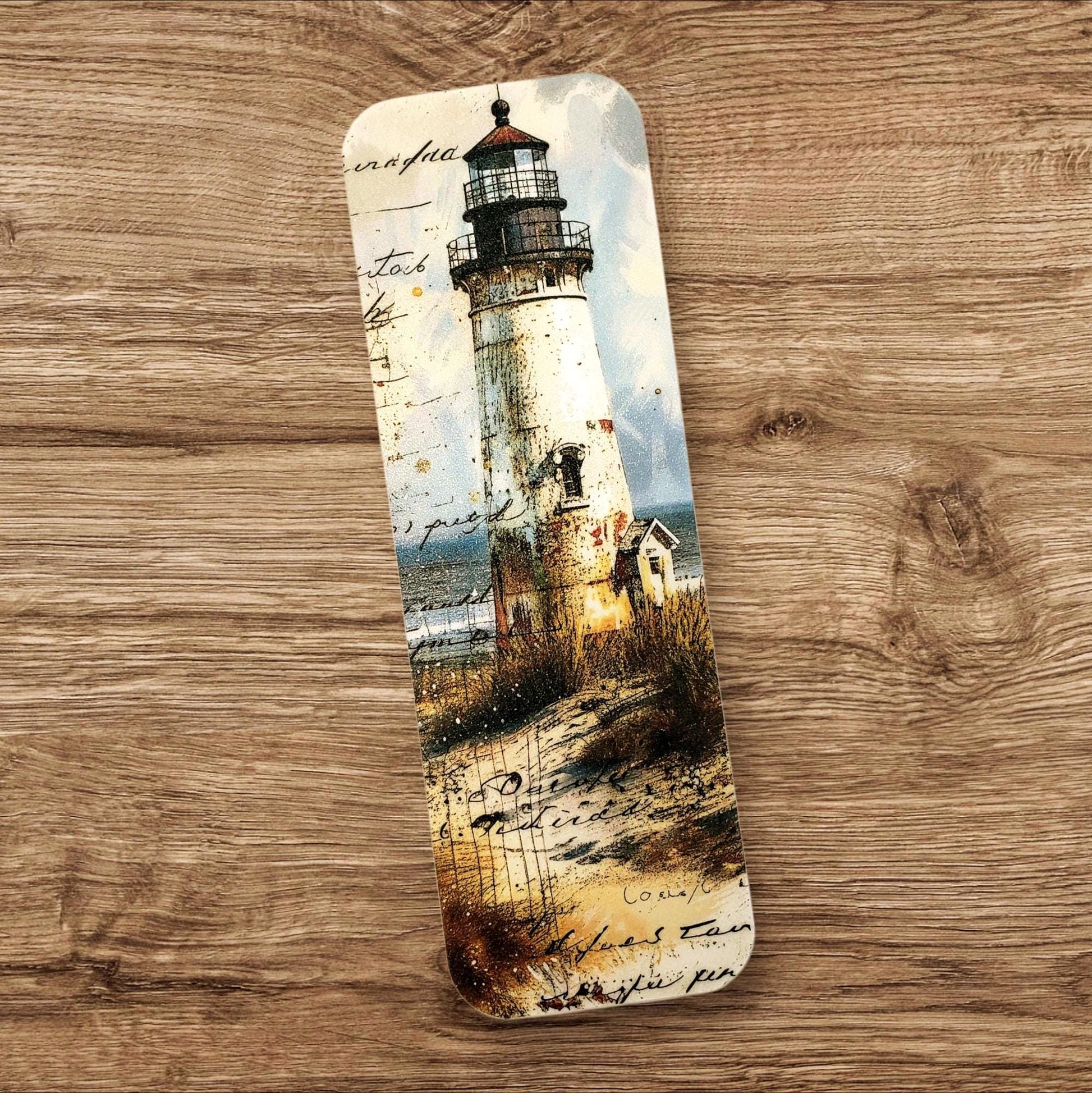 double-sided printed bookmark of a New England lighthouse