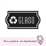 Glass Recycle Decal, computer cut recycling labels, trash recycle plastic glass paper metal bottles, recycling tote decals, GLASS