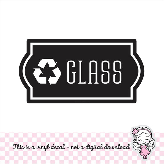 Glass Recycle Decal, computer cut recycling labels, trash recycle plastic glass paper metal bottles, recycling tote decals, GLASS