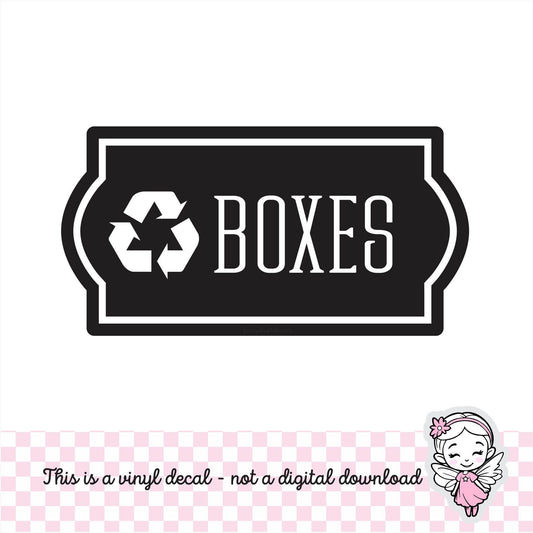 Boxes Recycle Decal, computer cut recycling labels, trash recycle plastic glass paper metal bottles, recycling tote decals, BOXES