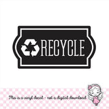 Recycle Decal, computer cut recycling labels, trash recycle plastic glass paper metal bottles, recycling tote decals, RECYCLE