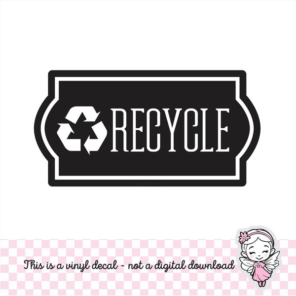 Recycle Decal, computer cut recycling labels, trash recycle plastic glass paper metal bottles, recycling tote decals, RECYCLE