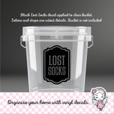 Lost Socks Laundry Decal, computer cut vinyl sticker, laundry organizer, container label for home, DECAL ONLY