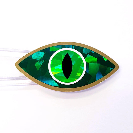 Green Dragon Eye Stickers, Set of 20 Peel and Stick Sparkly Reptile Eyes with Gold Border, fantasy book reader gift, snake eyes for crafts.