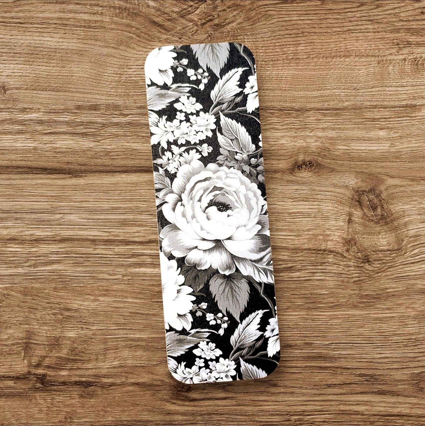 Black and White Floral Rose Printed Bookmark with tassel.