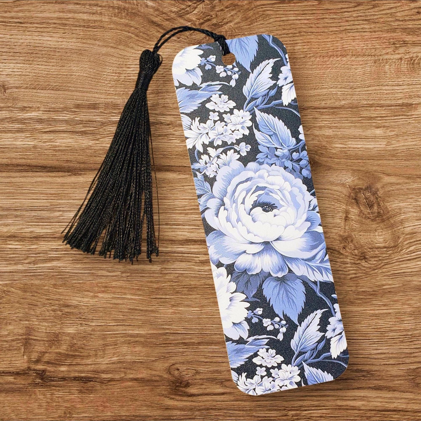 Blue and White Floral Toile Chinoiserie Bookmark with tassel, printed bookmark for bridal shower, gift bag, book club gift