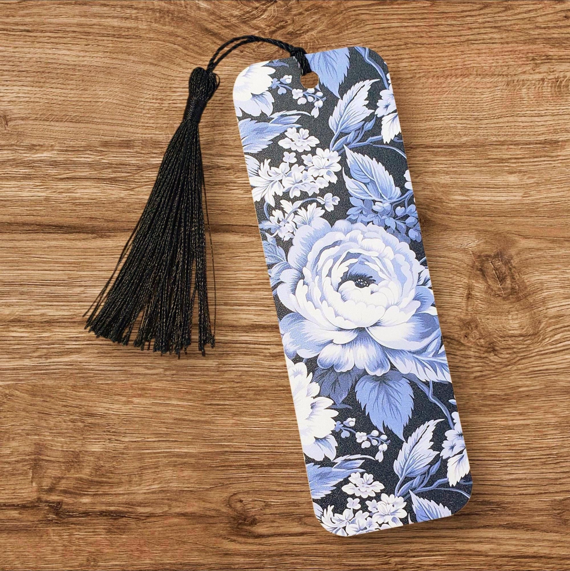 Blue and White Floral Toile Chinoiserie Bookmark with tassel, printed bookmark for bridal shower, gift bag, book club gift