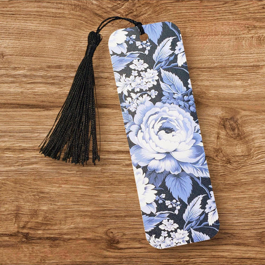 Blue and White Floral Toile Chinoiserie Bookmark with tassel, printed bookmark for bridal shower, gift bag, book club gift