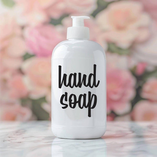 Hand Soap Decal, pump bottle label for glass or plastic dispenser, bathroom sticker