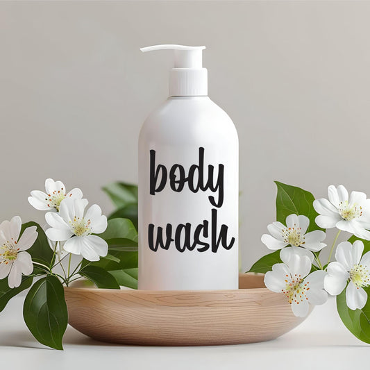 Body Wash Decal, pump bottle label for glass or plastic dispenser