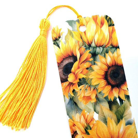 Sunflower Bookmark with tassel, double-sided