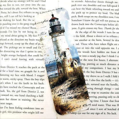 New England Lighthouse Bookmark, Coastal Decor, Gift under 10, Seaside Landscape, Summer Beach Vacation Gift for Readers, double sided