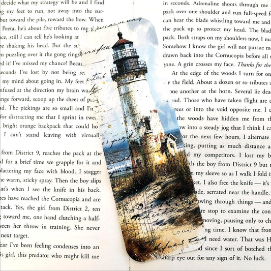 New England Lighthouse Bookmark, Coastal Decor, Gift under 10, Seaside Landscape, Summer Beach Vacation Gift for Readers, double sided