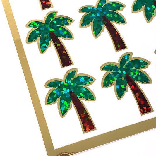 Tropical Palm Tree Stickers - Set of 30 small palm tree vinyl decals. Embellishments for planners, journals, notecards, and scrapbook pages.