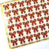 Small Red Ribbon Stickers - set of 48 sparkly coquette bows for holiday cards, gift tags and calendars. Waterproof Christmas bow stickers.