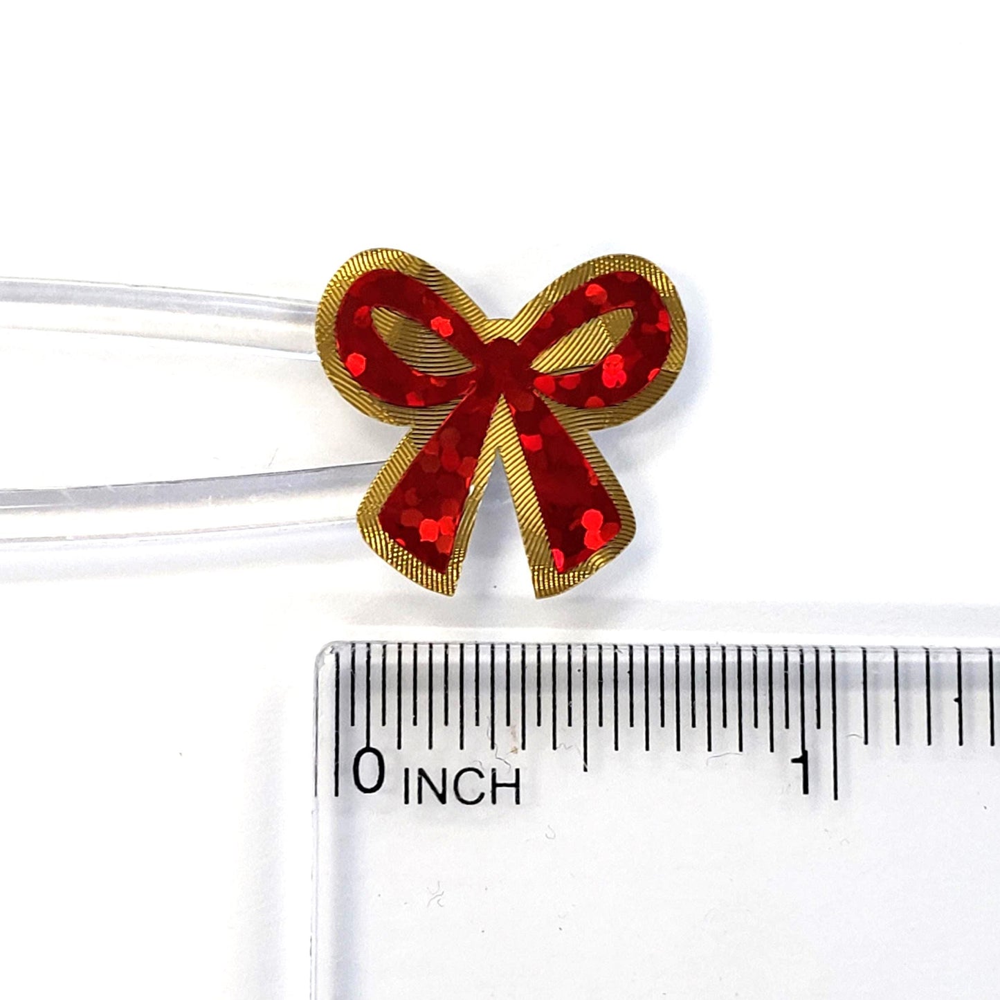 Small Red Ribbon Stickers - set of 48 sparkly coquette bows for holiday cards, gift tags and calendars. Waterproof Christmas bow stickers.