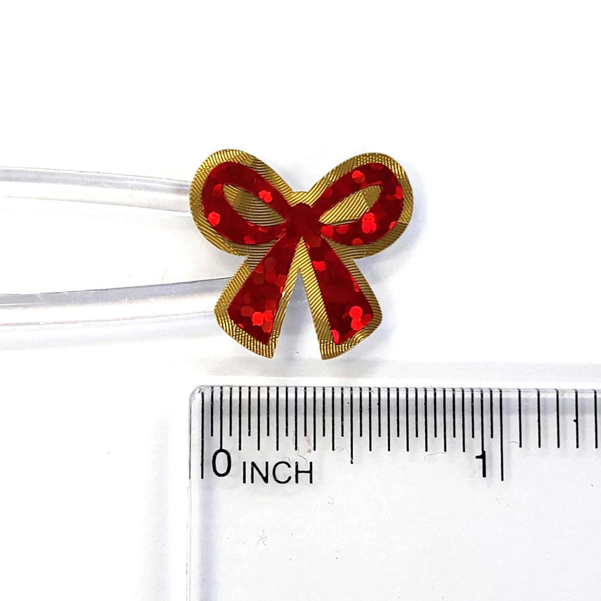 Small Red Ribbon Stickers - set of 48 sparkly coquette bows for holiday cards, gift tags and calendars. Waterproof Christmas bow stickers.