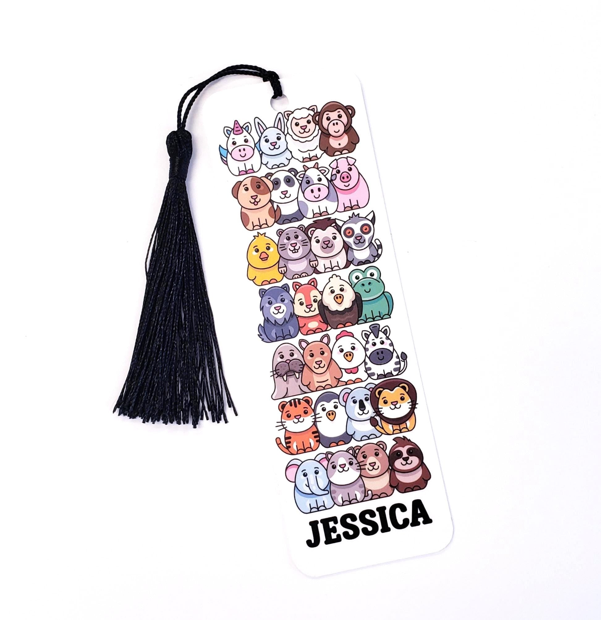 Back-to-School Personalized Name Bookmark – Farm & Wild Animal Cartoon Design with Tassel, Gift for Kids and Young Readers.