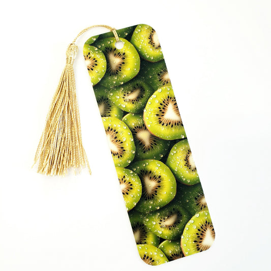 Kiwi Bookmark, double sided printed photo bookmark with tassel, gift for baker, summer fruit green kiwi slices