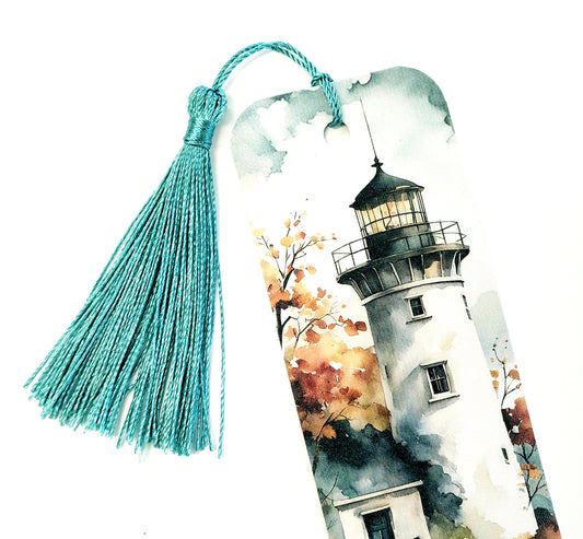 Lighthouse Bookmark with Tassel, double-sided