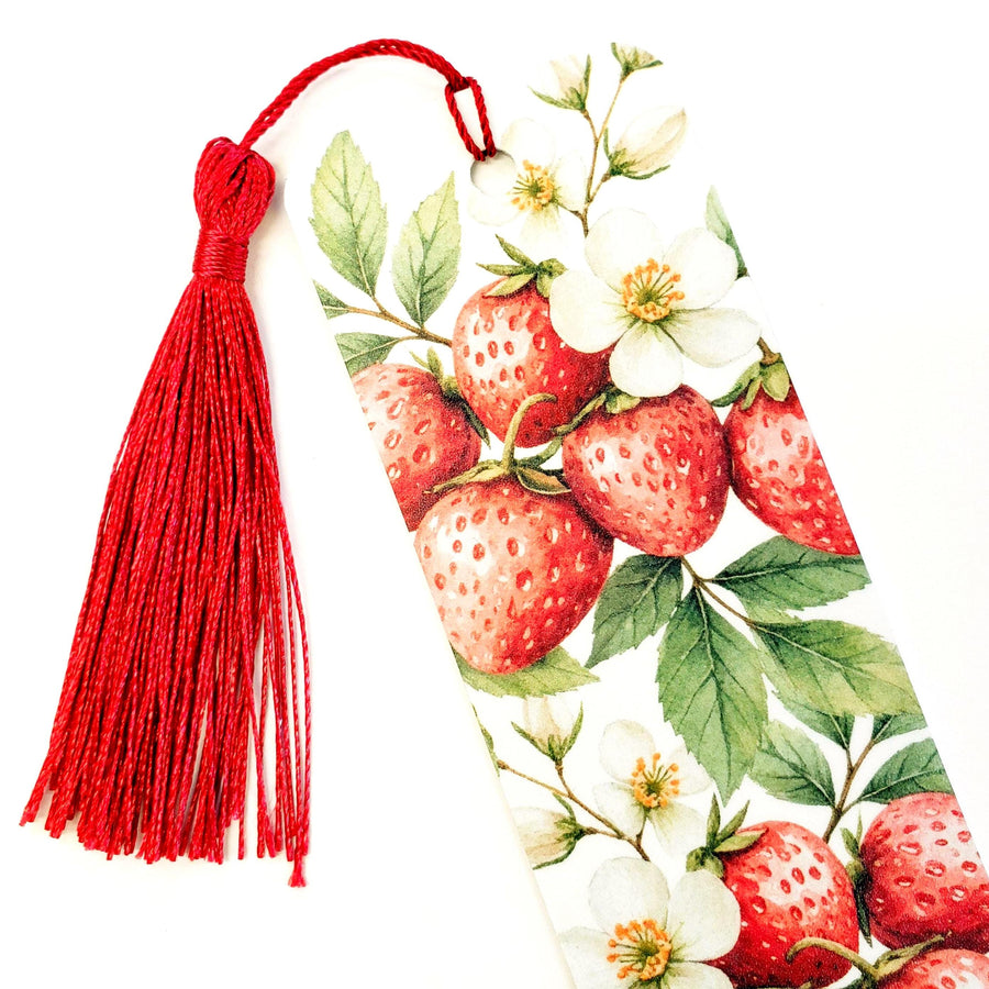 Strawberry Print Bookmark with tassel