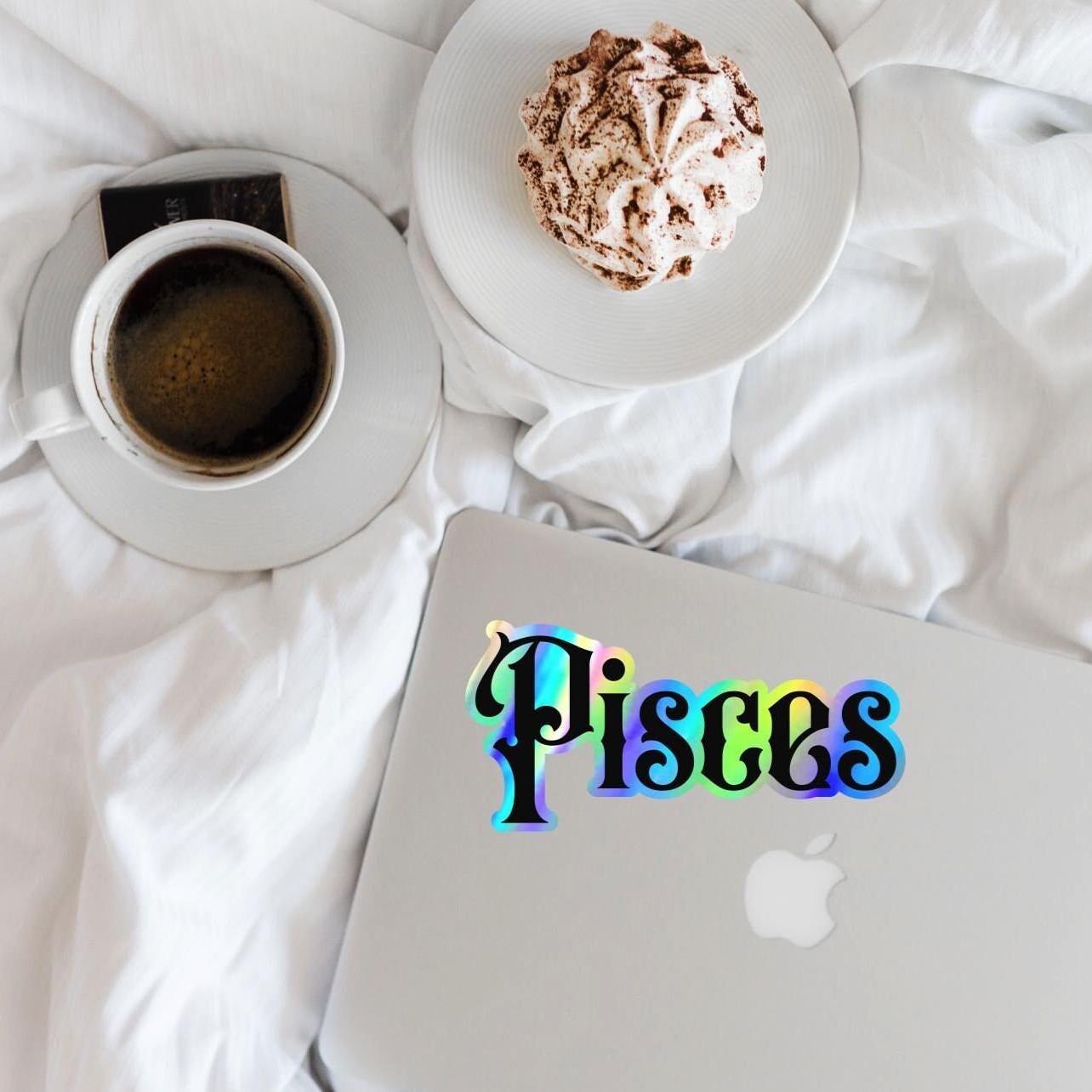 Pisces Sticker, black and holographic silver vinyl decal, March horoscope zodiac sticker, witchy vibe, laptop or water bottle sticker