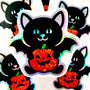Halloween Black Cat with Bat Wings Sticker, Silver Outline Glitter Pumpkin, Waterproof Vinyl Decal for Water Bottles, Laptops & Tumblers.
