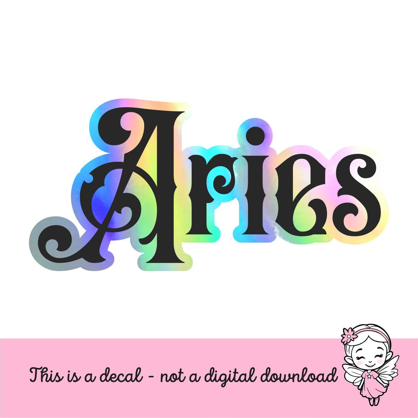 Aries Sticker, black and holographic silver vinyl decal, April horoscope zodiac sticker, witchy vibe, laptop or water bottle sticker