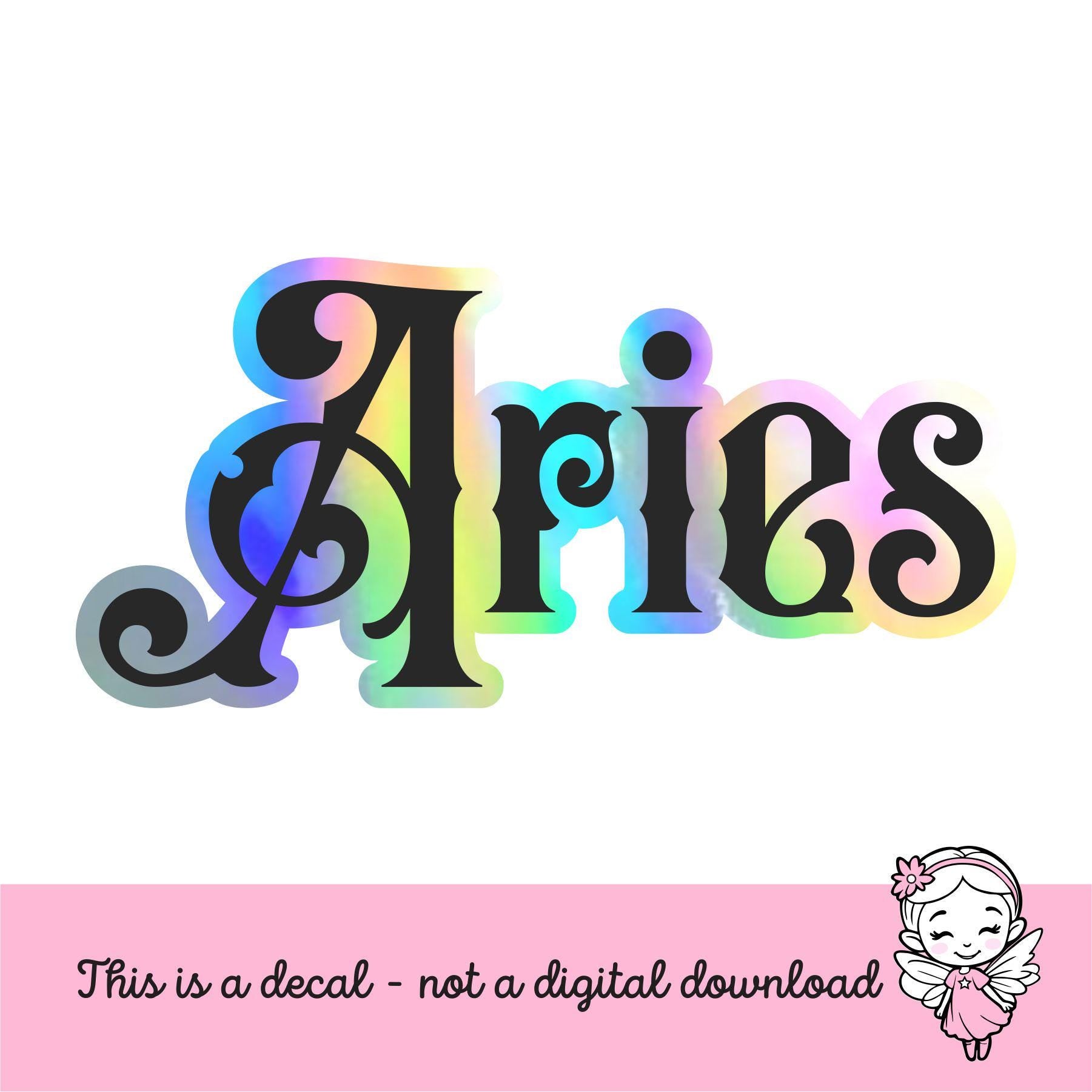 Aries Sticker, black and holographic silver vinyl decal, April horoscope zodiac sticker, witchy vibe, laptop or water bottle sticker