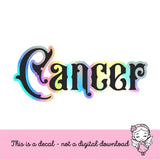 Cancer Sticker, black and holographic silver vinyl decal, July horoscope zodiac sticker, witchy vibe, laptop or water bottle sticker