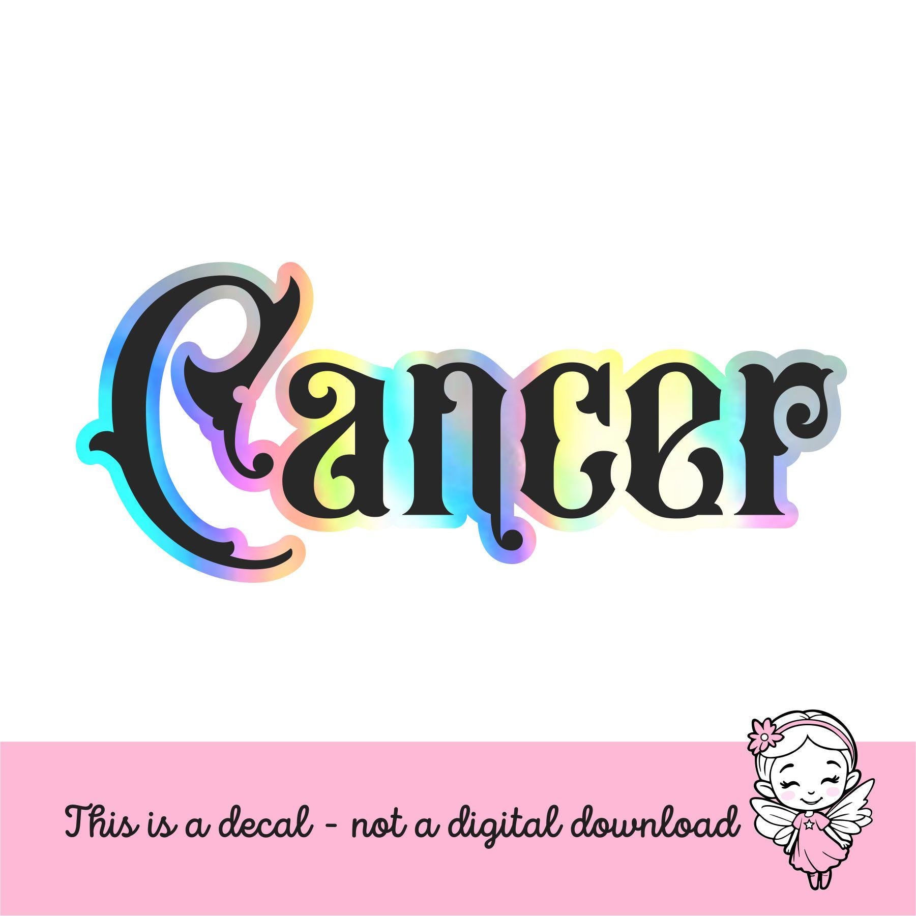 Cancer Sticker, black and holographic silver vinyl decal, July horoscope zodiac sticker, witchy vibe, laptop or water bottle sticker