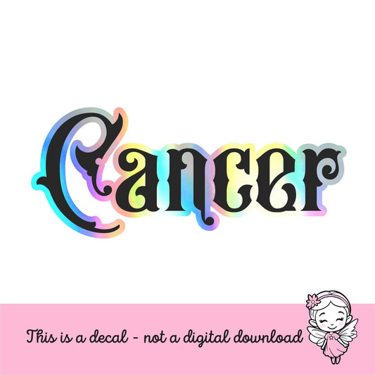 Cancer Sticker, black and holographic silver vinyl decal, July horoscope zodiac sticker, witchy vibe, laptop or water bottle sticker