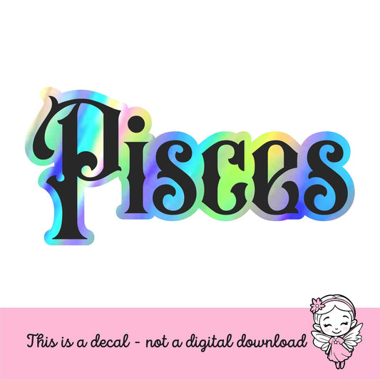 Pisces Sticker, black and holographic silver vinyl decal, March horoscope zodiac sticker, witchy vibe, laptop or water bottle sticker