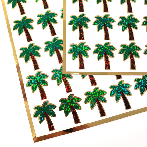 Tropical Palm Tree Stickers - Set of 30 small palm tree vinyl decals. Embellishments for planners, journals, notecards, and scrapbook pages.