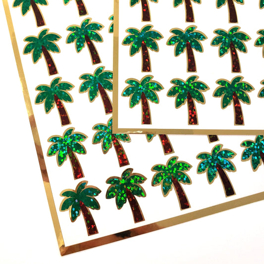 Tropical Palm Tree Stickers - Set of 30 small palm tree vinyl decals. Embellishments for planners, journals, notecards, and scrapbook pages.