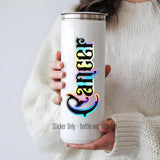 Cancer Sticker, black and holographic silver vinyl decal, July horoscope zodiac sticker, witchy vibe, laptop or water bottle sticker
