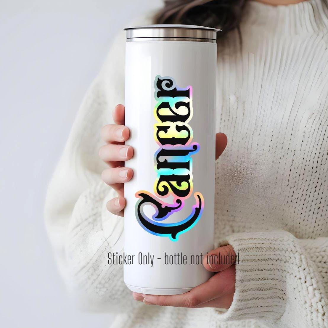 Cancer Sticker, black and holographic silver vinyl decal, July horoscope zodiac sticker, witchy vibe, laptop or water bottle sticker