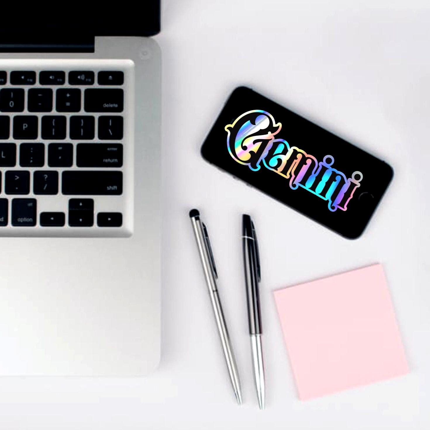 Gemini Sticker, black and holographic silver vinyl decal, June horoscope zodiac sticker, witchy vibe, laptop or water bottle sticker