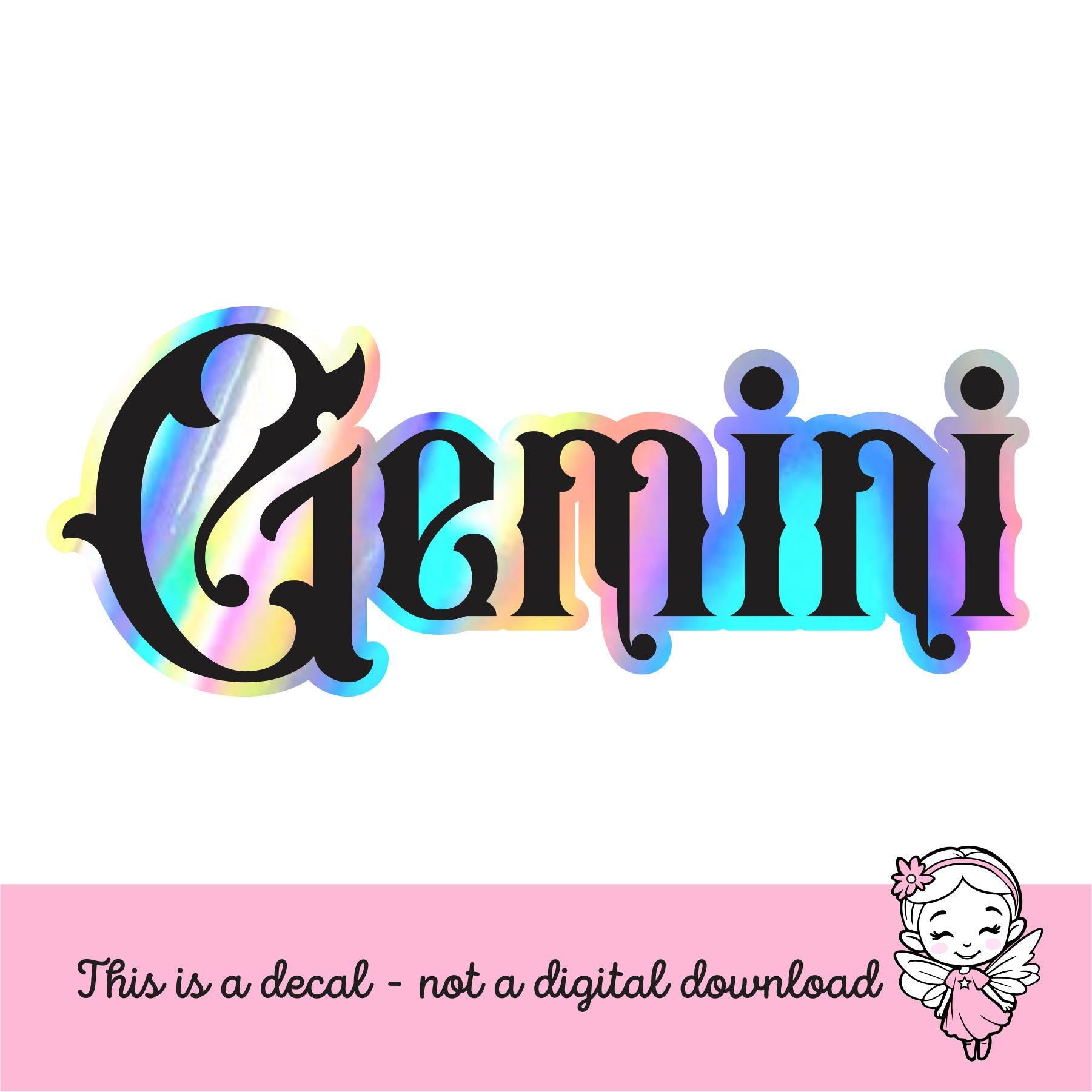Gemini Sticker, black and holographic silver vinyl decal, June horoscope zodiac sticker, witchy vibe, laptop or water bottle sticker