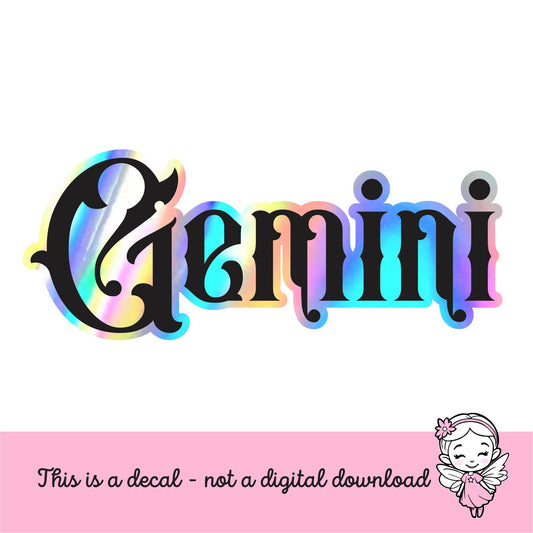 Gemini Sticker, black and holographic silver vinyl decal, June horoscope zodiac sticker, witchy vibe, laptop or water bottle sticker