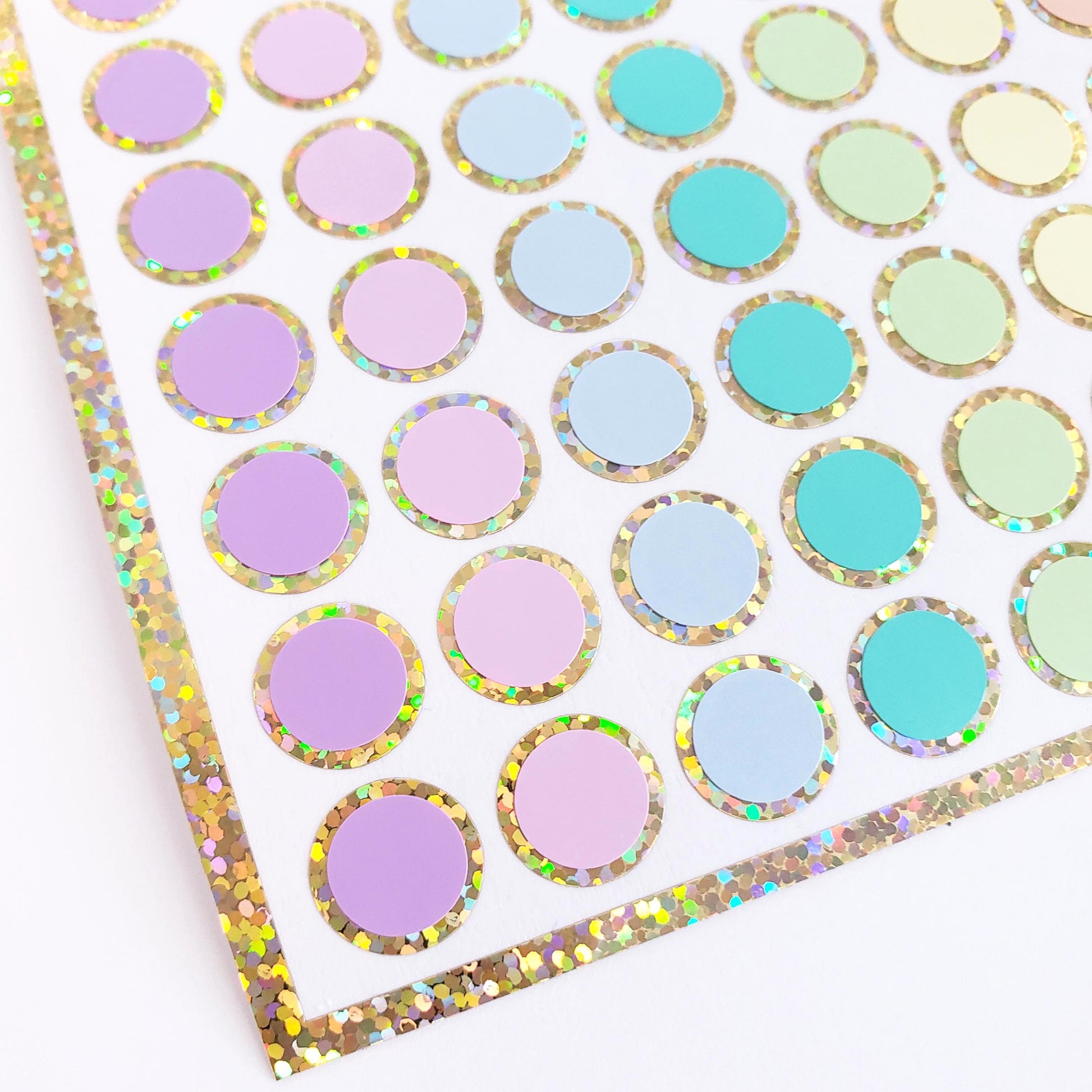 Pastel Colors Rainbow Dot Stickers, set of 96 small round multi color vinyl dot decals, each dot 1/2 inch.