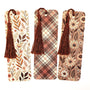 Autumn Floral and Plaid Pattern Bookmarks: Set of 3, double-sided, peach and brown printed cardstock